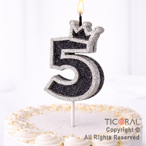 VELA NUMERO CORPOREO CON GIBRE PLATA N.5 x 1